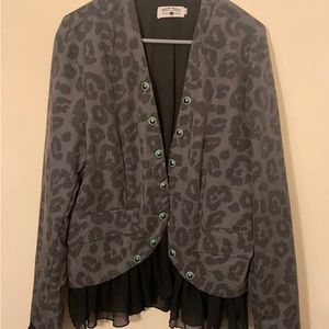 Crazy Train Women's Leopard Print Open Jacket With Shear Ruffles size 2XL